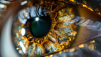 Macro of Human Eye with Golden Reflections.