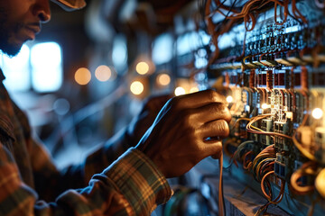 Technician Working on Complex Computer Hardware.