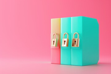 File folder and padlock illustration, privacy concept on color background 3d style