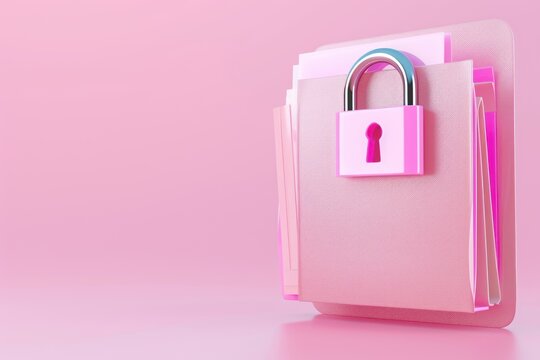 File folder and padlock illustration, privacy concept on color background 3d style