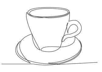 Continuous one line drawing of cup of coffee. Vector illustration