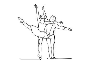 continuous line drawing of two ballet dancers