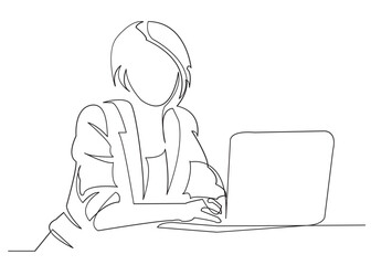 one continuous drawn line depicting a woman doing a hand-drawn picture of a silhouette. Line ars. character woman businessman