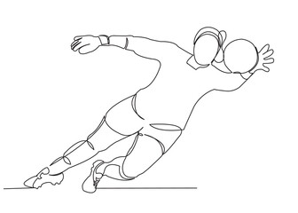 one continuous drawn line of a woman soccer player from a hand picture silhouette. Line art. girl goalkeeper