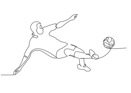 one continuous drawn line of the football player drawn from the hand a picture of the silhouette. Line art. character man football player athlete