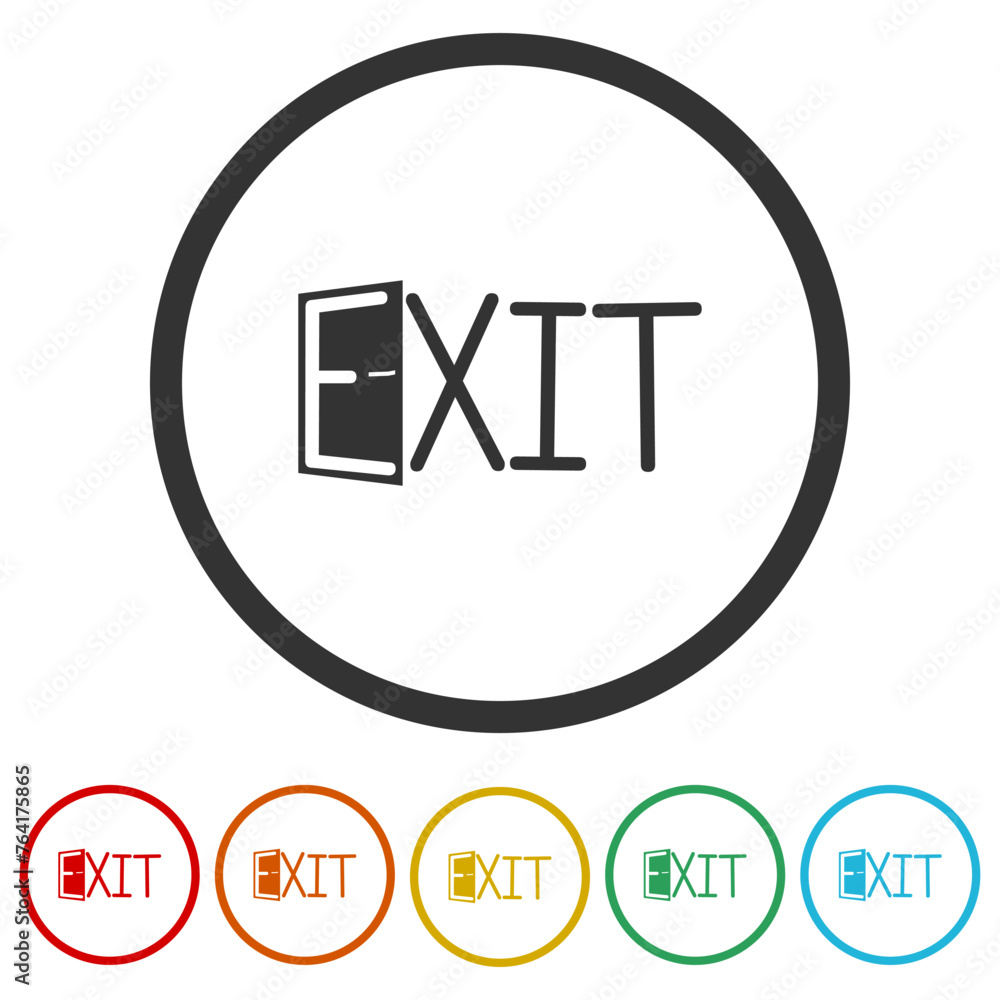 Poster exit sign. set icons in color circle buttons