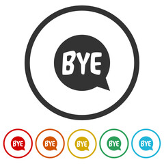 Bye icon. Set icons in color circle buttons