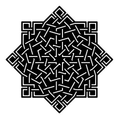 Geometric star with a new and unique Moroccan pattern, Arabic modern shape, lines cross ornament in black and white