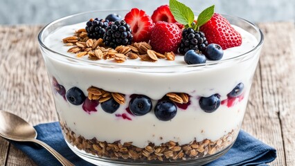 Greek yogurt parfait with granola and berries