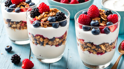 Greek yogurt parfait with granola and berries