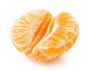 Half of peeled mandarin or clementine on white background - 764176469