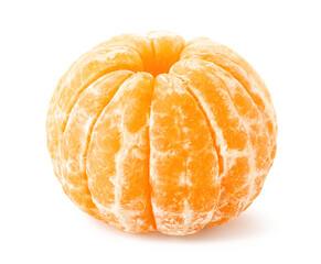 Whole peeled mandarin or clementine on white background