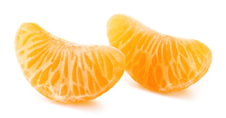Two peeled pieces of mandarin, tangerine or clementine