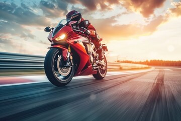 Superbike motorcycle on the race track, dynamic - obrazy, fototapety, plakaty