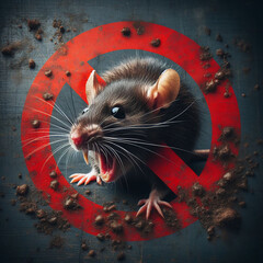 Rat Alert: Black Rat Head in Prohibition Symbol
