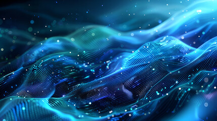 abstract blue background with glowing lines and particles, 3d render