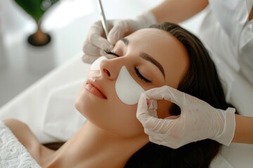 Obraz na płótnie Canvas Beauty salon. Young woman undergoing procedure of eyelashes lamination