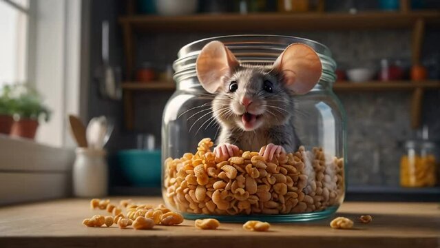 cute cartoon mouse in the kitchen