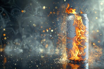 Creative concept banner to advertise an energy drink in an aluminum can - obrazy, fototapety, plakaty