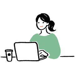 PCを触る女性のイラスト