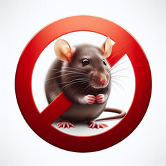 Charming Intruder: Cute Gray Rat in Prohibition Sign