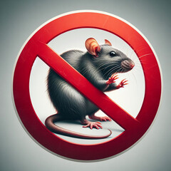 Surrendering Rodent: Frightened Gray Rat in Prohibition Sign