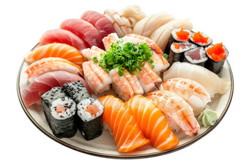 sushi set on plate isolated on transparent background
