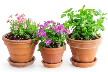 Potted flowers plants isolated on white background