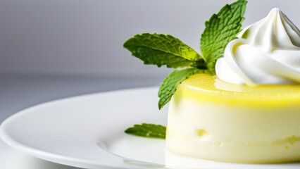 Creamy lemon dessert on a white background - obrazy, fototapety, plakaty