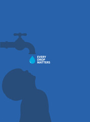 Every Drop Matters. Thirsty child drinking water. world Water Day concept. vector illustrations.