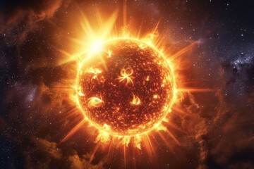 Obraz premium solar flare, and magnetic storms, Solar prominence, Plasma flash on the surface of a star, Influence of the sun