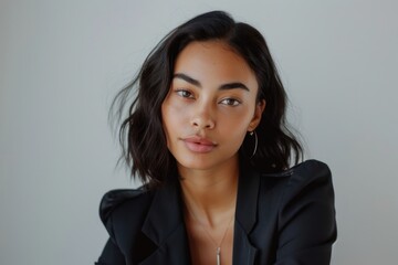 young woman model mixed race demonstrating luxury hairstyle - obrazy, fototapety, plakaty
