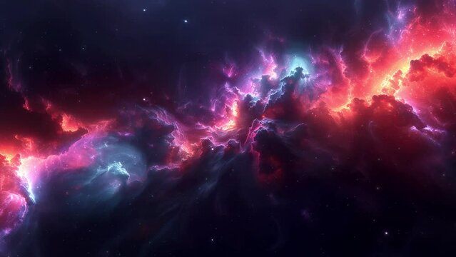 Purple Red Deep Space Galaxy Nebula. Cinematic celestial background depicting astrology and space exploration. Cosmic fictional 3D animation backdrop.