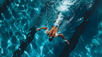 young man swims in blue water, tropical vacation, holiday concept, ai generated - obrazy, fototapety, plakaty