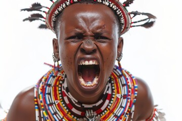 a Maasai Warrior Isolated on white background - obrazy, fototapety, plakaty