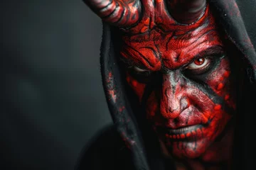 Fotobehang demonic satan the devil on black background © Igor