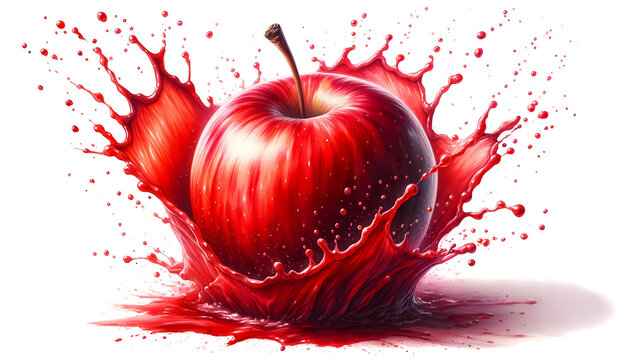 A red apple falling into a red splash