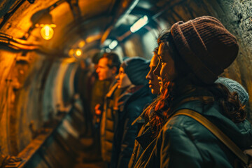 People in Warm Clothes in Underground Tunnel.