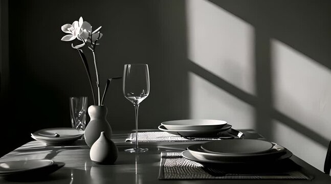 a black and white photo of a table setting