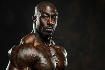 Fototapeta na wymiar photorealistic studio portrait of a muscular bodybuilder on black background