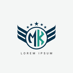 Alphabet letter MK, KM, M, K logo circle shape concept with wings ornament silhouette