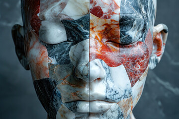 Marble Mosaic Sculpture of Human Face.