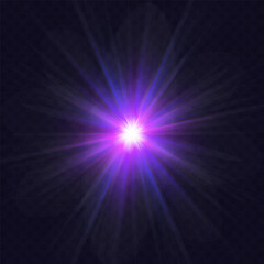 Obraz premium Rainbow crystal star. Crystal ray light, sun shines rainbow red yellow and blue color. Optical fire light effect. Vector lens glare leakage glare reflection effect. Sparkle shine. Sunlight