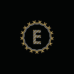 Golden and white vector frame with letter E