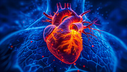 Cardiology and human heart anatomy, cardiovascular health in medical science - obrazy, fototapety, plakaty