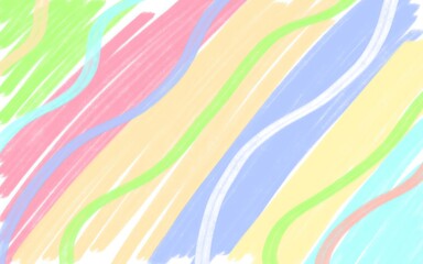 Cheerful geometric background texture. Positive striped with wavy lines multi-colored background of green, blue, pink, yellow and beige. Children's colorful art shading with different colors in pastel