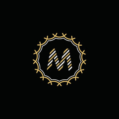 Golden and white vector frame with letter M