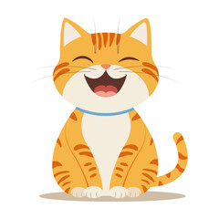 Vector illustration of a cute happy ginger cat that is sitting. White background