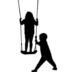 Boy swinging a girl