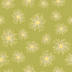 Yellow flowers on green background, abstract seammless pattern